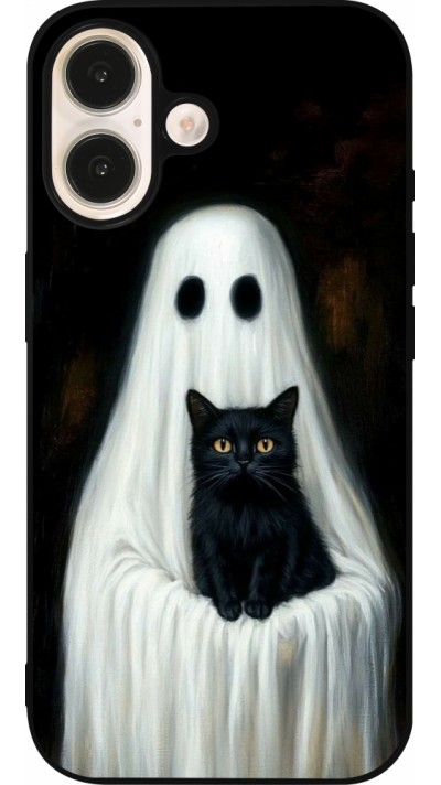 iPhone 16 Case Hülle - Silikon schwarz Halloween 2025 Ghost with black cat iPhone 16 Case Hülle - Silikon schwarz Halloween 2025 Ghost with black cat
