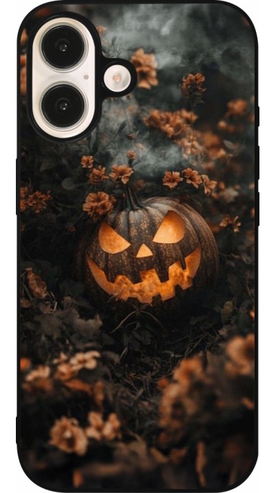 iPhone 16 Case Hülle - Silikon schwarz Halloween 2025 Pumpkin with flowers iPhone 16 Case Hülle - Silikon schwarz Halloween 2025 Pumpkin with flowers