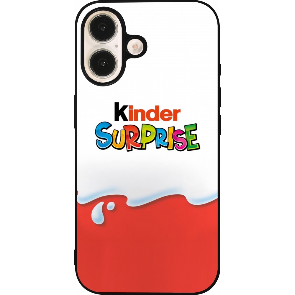 Coque iPhone 16 - Silicone rigide noir Kinder Surprise