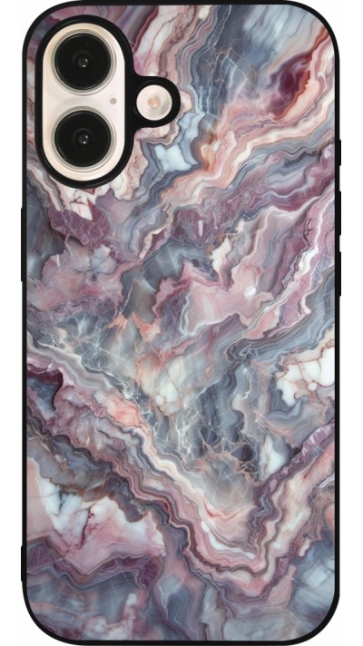 iPhone 16 Case Hülle - Silikon schwarz Violetter silberner Marmor