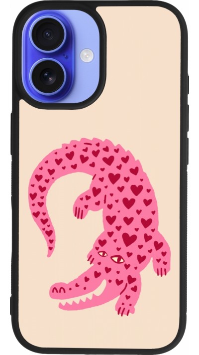 Coque iPhone 16 - Silicone rigide noir Pink crocodile 2026