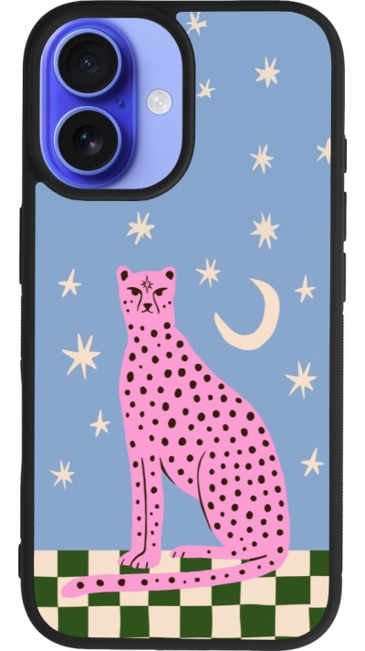 Coque iPhone 16 - Silicone rigide noir Pink leopard with stars 2026