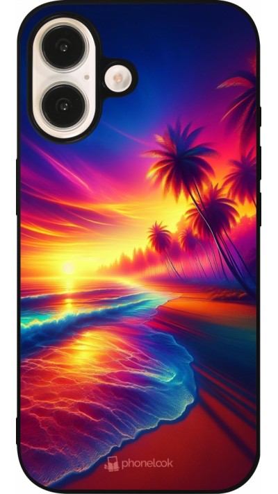 iPhone 16 Case Hülle - Silikon schwarz Strand Sonnenuntergang auffällig