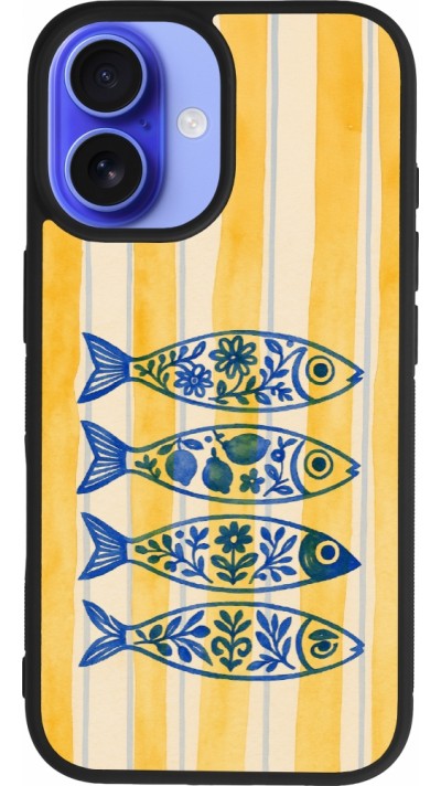 Coque iPhone 16 - Silicone rigide noir Portuguese fish 2026
