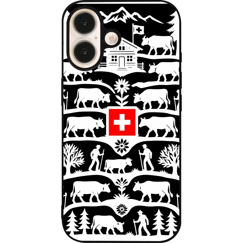 Coque iPhone 16 - Silicone rigide noir Poya Suisse 3 noir