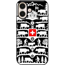 Coque iPhone 16 - Silicone rigide noir Poya Suisse 3 noir