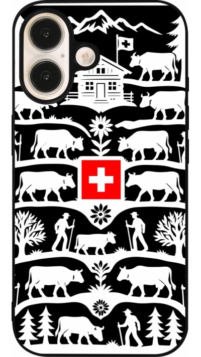 Coque iPhone 16 - Silicone rigide noir Poya Suisse 3 noir Coque iPhone 16 - Silicone rigide noir Poya Suisse 3 noir