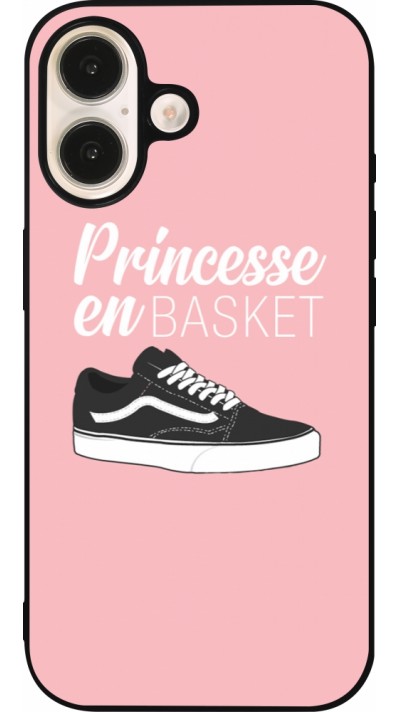 Coque iPhone 16 - Silicone rigide noir princesse en basket