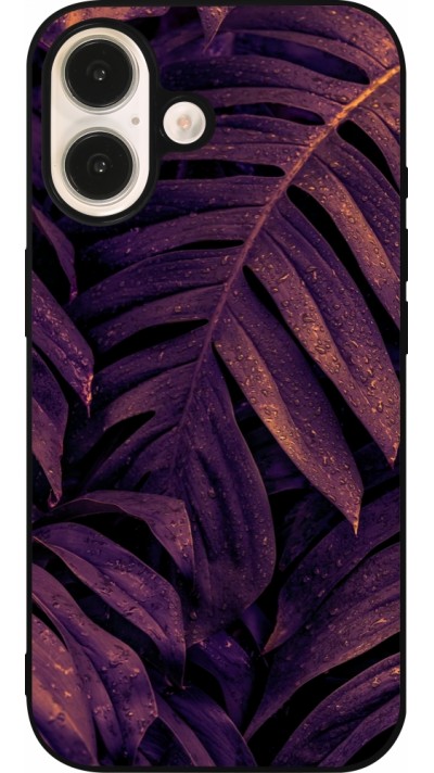 Coque iPhone 16 - Silicone rigide noir Purple Light Leaves