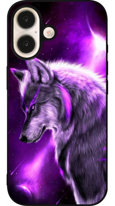 Coque iPhone 16 - Silicone rigide noir Purple Sky Wolf