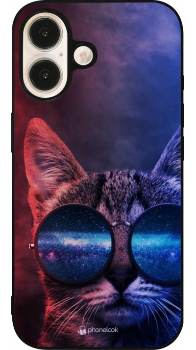 Coque iPhone 16 - Silicone rigide noir Red Blue Cat Glasses