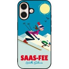 Coque iPhone 16 - Silicone rigide noir Saas-Fee Ski Downhill