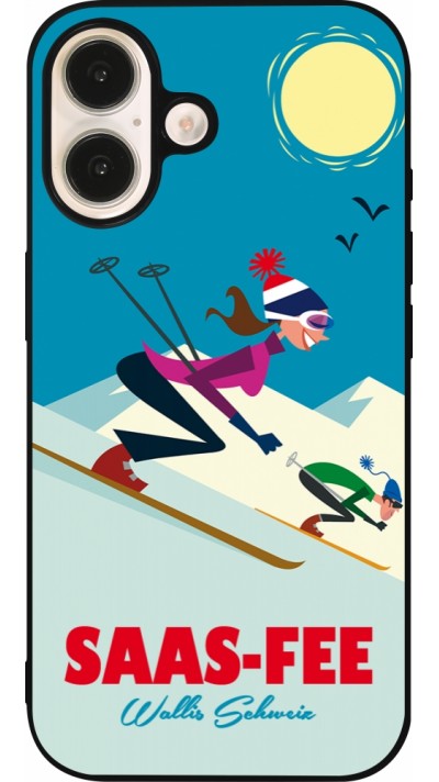 Coque iPhone 16 - Silicone rigide noir Saas-Fee Ski Downhill