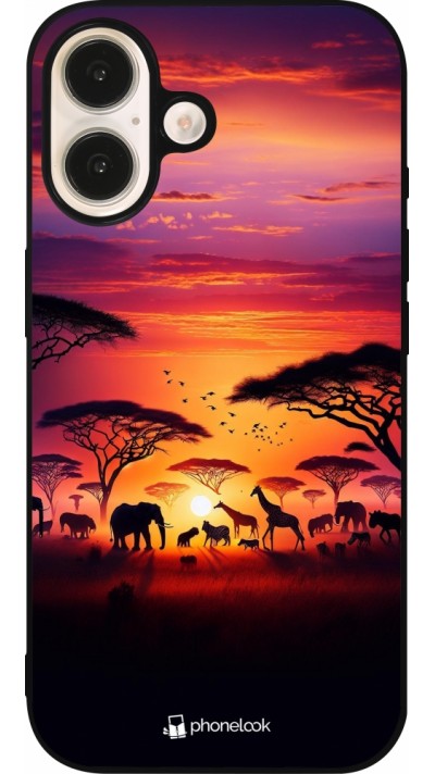 Coque iPhone 16 - Silicone rigide noir Safari sunset wildlife
