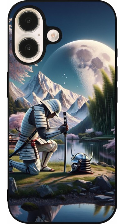 Coque iPhone 16 - Silicone rigide noir Samurai Katana Lune