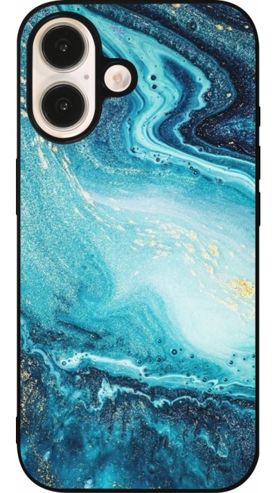 Coque iPhone 16 - Silicone rigide noir Sea Foam Blue Coque iPhone 16 - Silicone rigide noir Sea Foam Blue