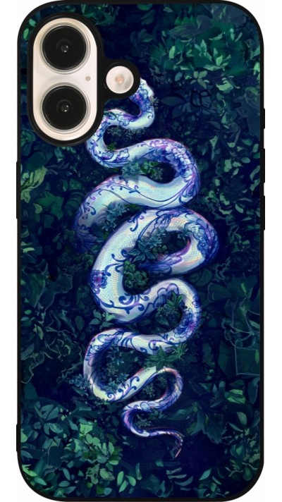 Coque iPhone 16 - Silicone rigide noir Serpent Blue Anaconda