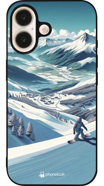 Coque iPhone 16 - Silicone rigide noir Snowboarder Montagne