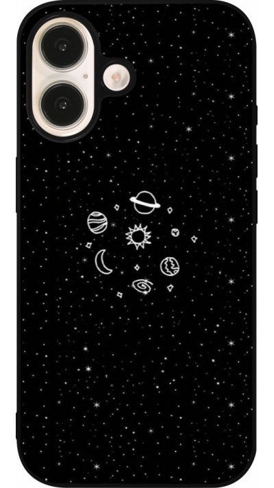 Coque iPhone 16 - Silicone rigide noir Space Doodle Coque iPhone 16 - Silicone rigide noir Space Doodle