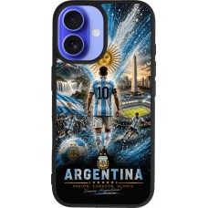 Coque iPhone 16 - Silicone rigide noir Football Argentine splash 2026