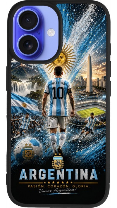 Coque iPhone 16 - Silicone rigide noir Football Argentine splash 2026