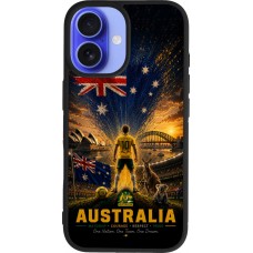 Coque iPhone 16 - Silicone rigide noir Football Australie splash 2026