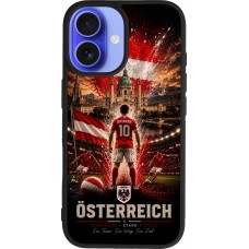 Coque iPhone 16 - Silicone rigide noir Football Autriche splash 2026