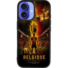Coque iPhone 16 - Silicone rigide noir Football Belgique splash 2026