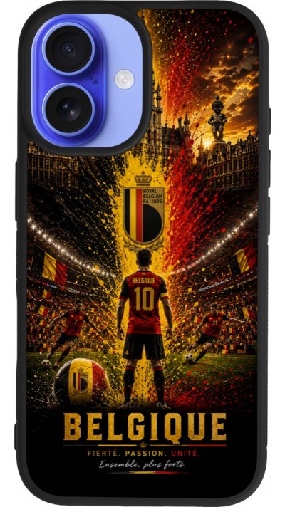 Coque iPhone 16 - Silicone rigide noir Football Belgique splash 2026