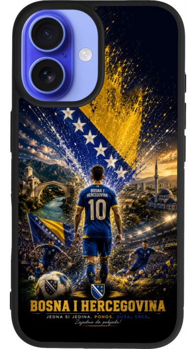 Coque iPhone 16 - Silicone rigide noir Football Bosnie-Herzégovine splash 2026