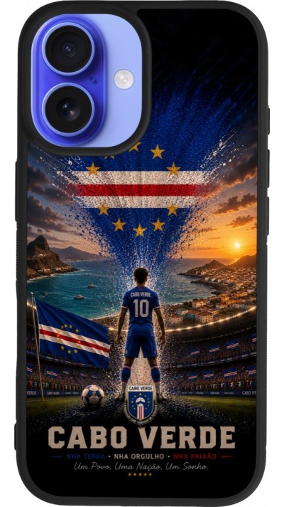 Coque iPhone 16 - Silicone rigide noir Football Cap-Vert splash 2026