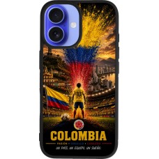 Coque iPhone 16 - Silicone rigide noir Football Colombie splash 2026