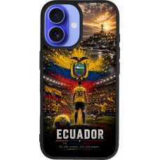 Coque iPhone 16 - Silicone rigide noir Football Équateur splash 2026