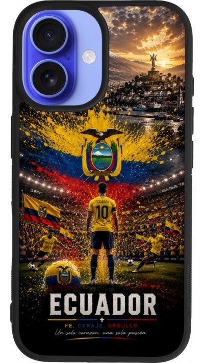 Coque iPhone 16 - Silicone rigide noir Football Équateur splash 2026