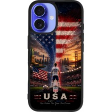 Coque iPhone 16 - Silicone rigide noir Football États-Unis splash 2026