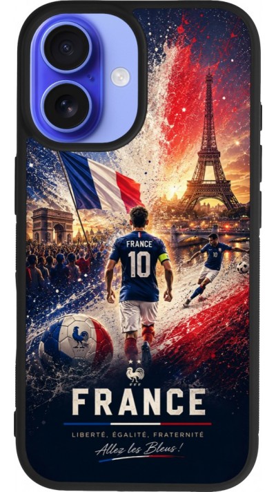 Coque iPhone 16 - Silicone rigide noir Football France splash 2026
