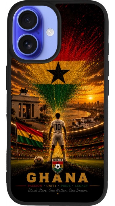 Coque iPhone 16 - Silicone rigide noir Football Ghana splash 2026