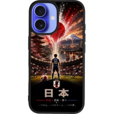 Coque iPhone 16 - Silicone rigide noir Football Japon splash 2026