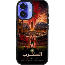 Coque iPhone 16 - Silicone rigide noir Football Maroc splash 2026