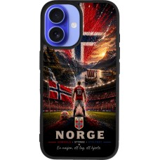 Coque iPhone 16 - Silicone rigide noir Football Norvège splash 2026