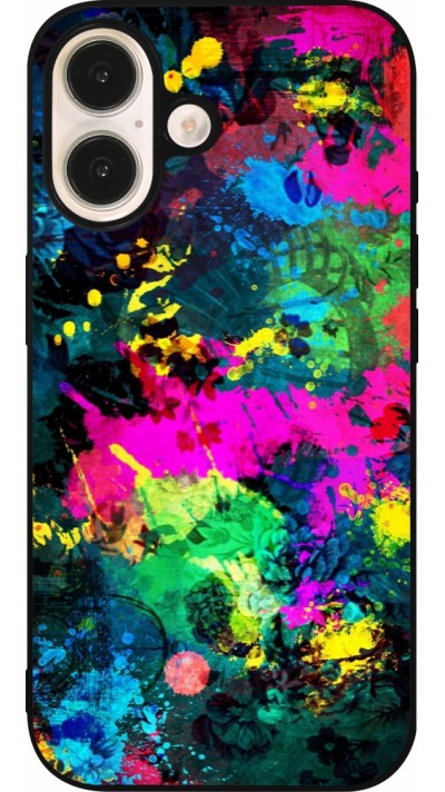 Coque iPhone 16 - Silicone rigide noir Splash paint Coque iPhone 16 - Silicone rigide noir Splash paint