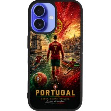 Coque iPhone 16 - Silicone rigide noir Football Portugal splash 2026