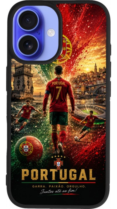 Coque iPhone 16 - Silicone rigide noir Football Portugal splash 2026