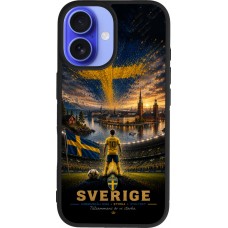 Coque iPhone 16 - Silicone rigide noir Football Suède splash 2026
