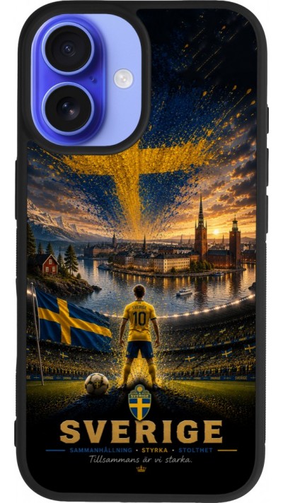 Coque iPhone 16 - Silicone rigide noir Football Suède splash 2026