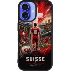 Coque iPhone 16 - Silicone rigide noir Football Suisse splash 2026