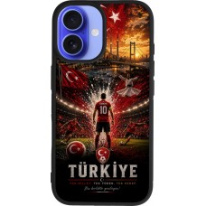 Coque iPhone 16 - Silicone rigide noir Football Turquie splash 2026