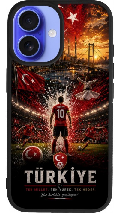 Coque iPhone 16 - Silicone rigide noir Football Turquie splash 2026