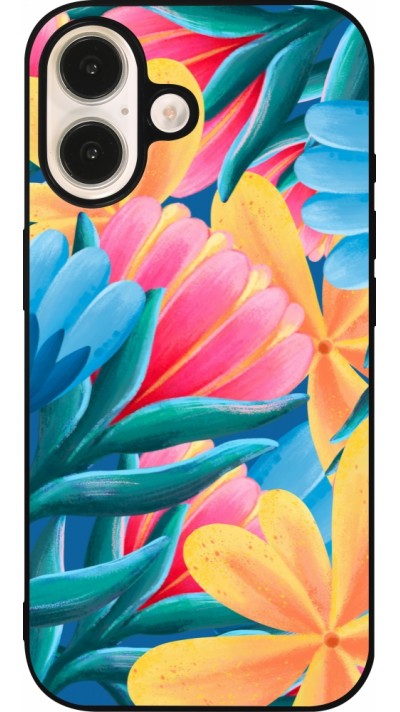 Coque iPhone 16 - Silicone rigide noir Spring 23 colorful flowers