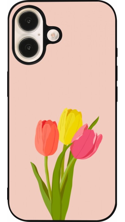 iPhone 16 Case Hülle - Silikon schwarz Spring 23 tulip trio